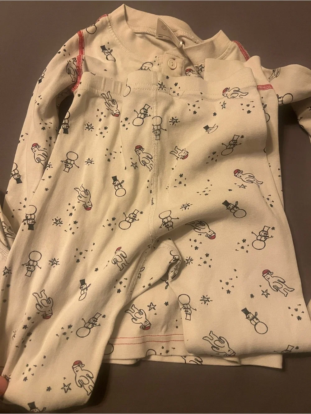 Hanna Andersson Kids Long Sleeve Holiday Pajama Set - Cream with Snowman 6/7